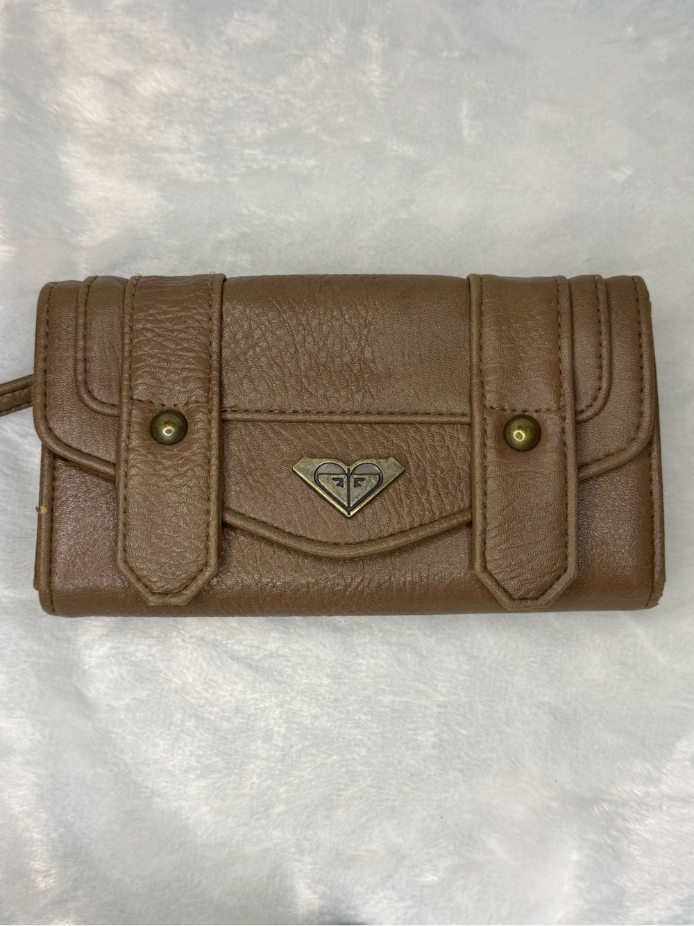 Roxy Brown Faux Leather Wallet with Gold Logo